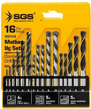 SGS 16 Parça Ahşap/metal/beton Matkap Ucu Seti