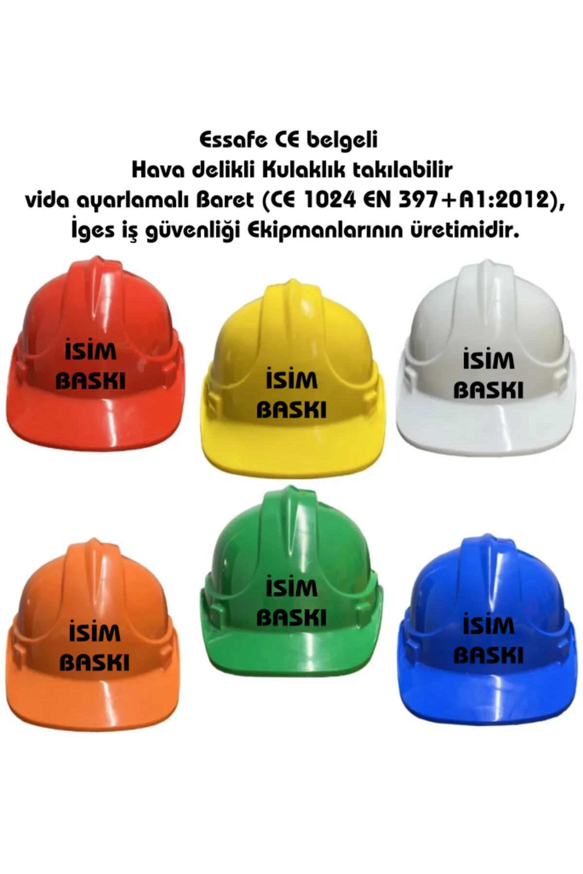 Essafe Baret İsme Özel Baskılı  Hava Delikli – Kulaklık Takılabilir Manuel Ayarlamalı Baret