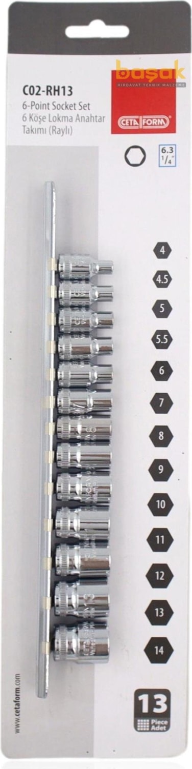 4 - 14MM 1/4" Raylı 13 Parça Lokma Anahtar Takımı C02-RH13