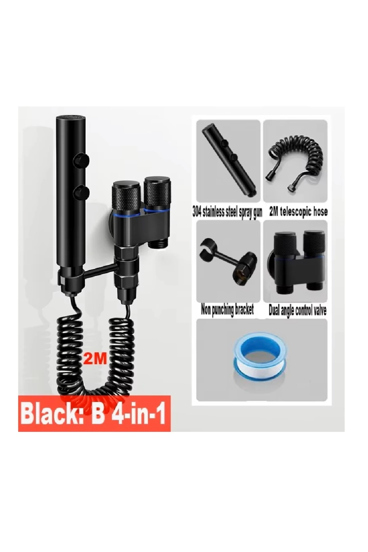 Banyo Bide Basınçlı Püskürtücü Taharet Musluğu Siyah Çift Fonksiyonlu İthal 7 Yıl Garantili