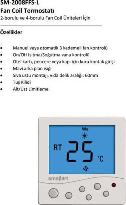 SM-2008FFS-L-NL Dijital Sıva Üstü Fancoil Termostat