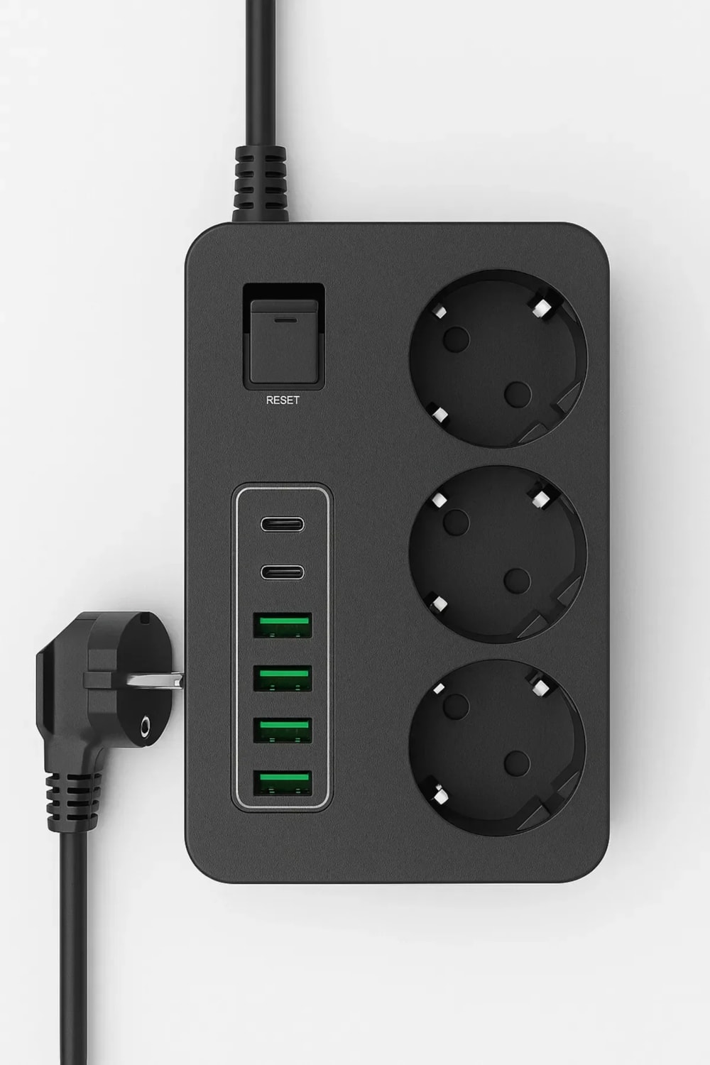 Akım Korumalı 3’lü Priz – 2x Usb-C + 4x Usb-A Hızlı Şarj | 2m Kablo | Çocuk Korumalı Çoklu Priz
