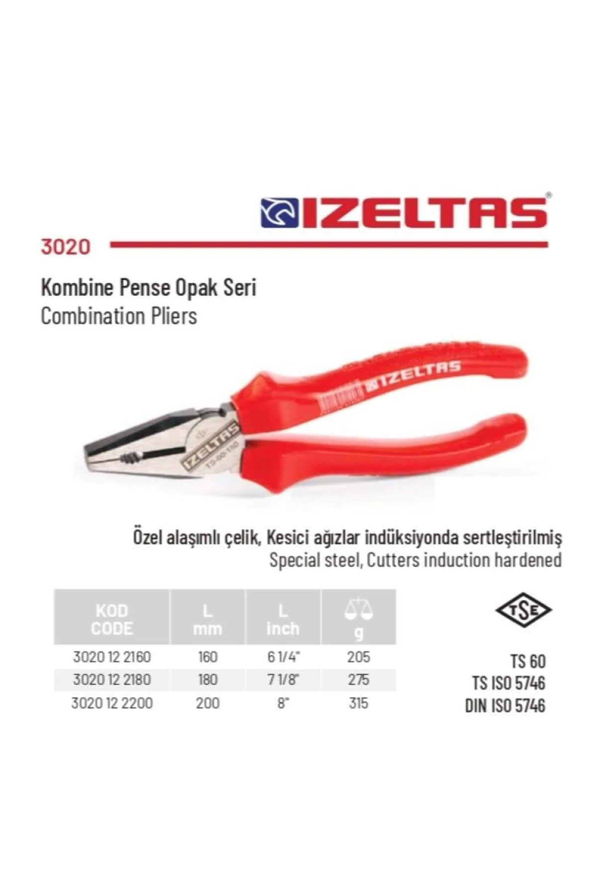 180 Mm Kombine Pense Opak Seri 3020 12 2180