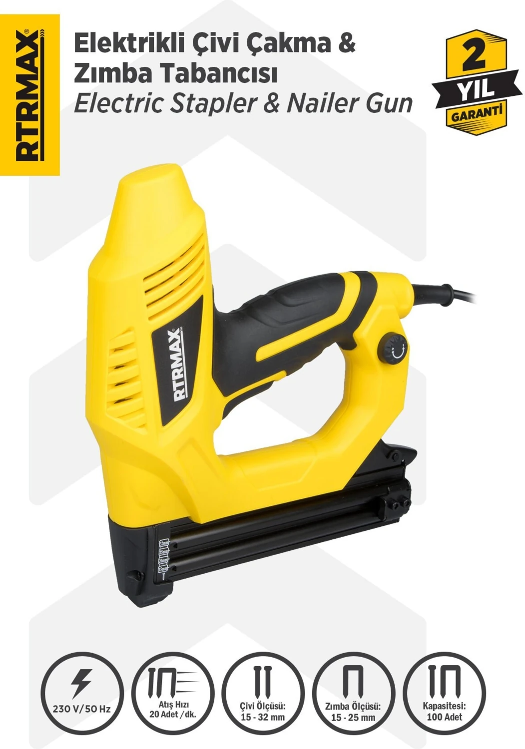 RTM4040 Elektrikli Zımba Çivi Çakma Tabancası 15-32 mm