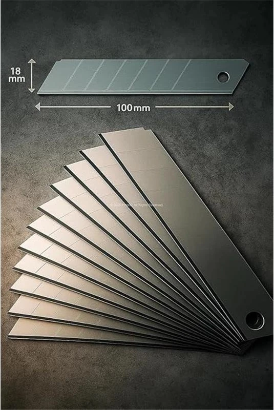 Maket Bıçağı Yedeği, 18 mm x 0,5 Mm, Karbon Çelik, Ultra Keskin, Dayanıklı Uç, 7 Kırımlı