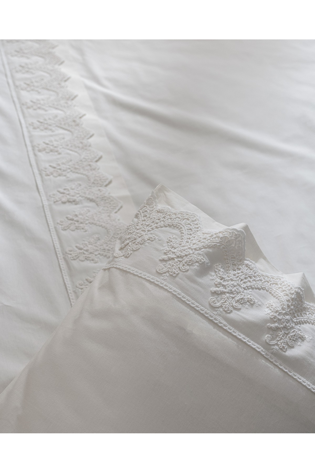 Modena King Size %100 Pamuk Brodeli Nevresim Takımı - Beyaz