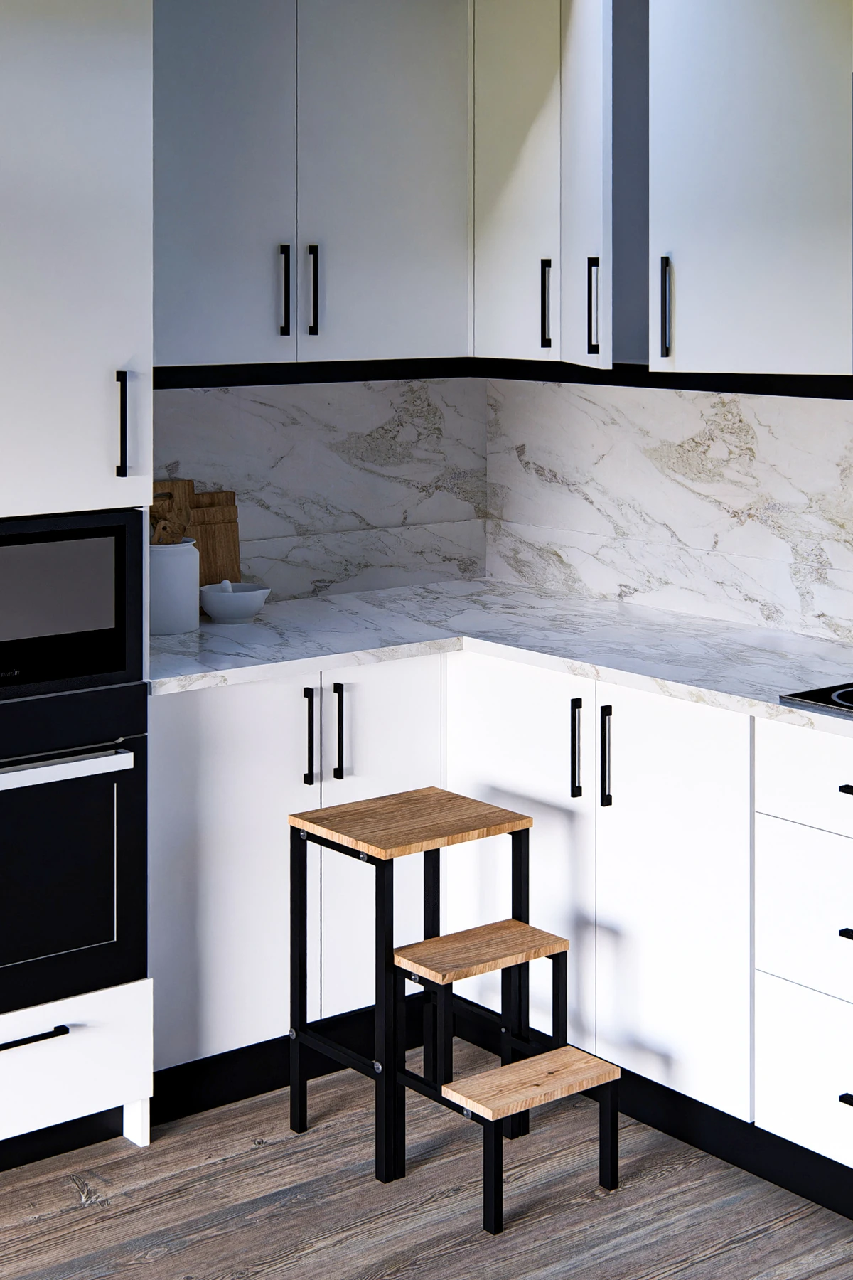 PRATA Katlanabillir Metal Ahşap Basamaklı Tabure Merdiven Sehpa Çiçeklik Çok Amaçlı Tabure