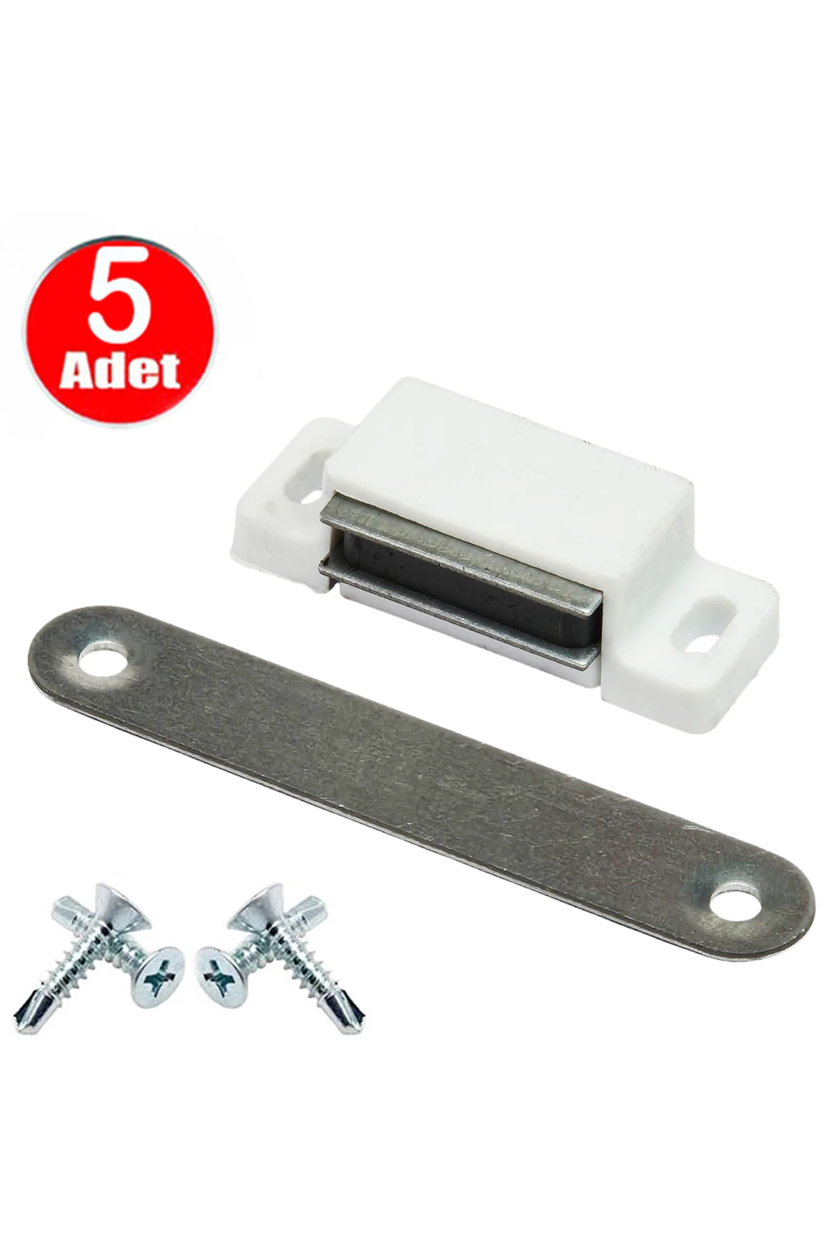 Mıknatıslı Çıt Çıt Kapı Pencere Sineklik Menteşe Mobilya Çıtçıtı Beyaz Plastik Kilit -5 Adet