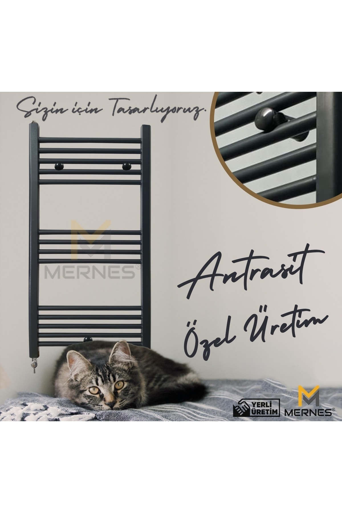 600x700mm Havlupan Radyatör Antrasit Renk 10 Borulu Mna6710 Boru Çapı 21mm.