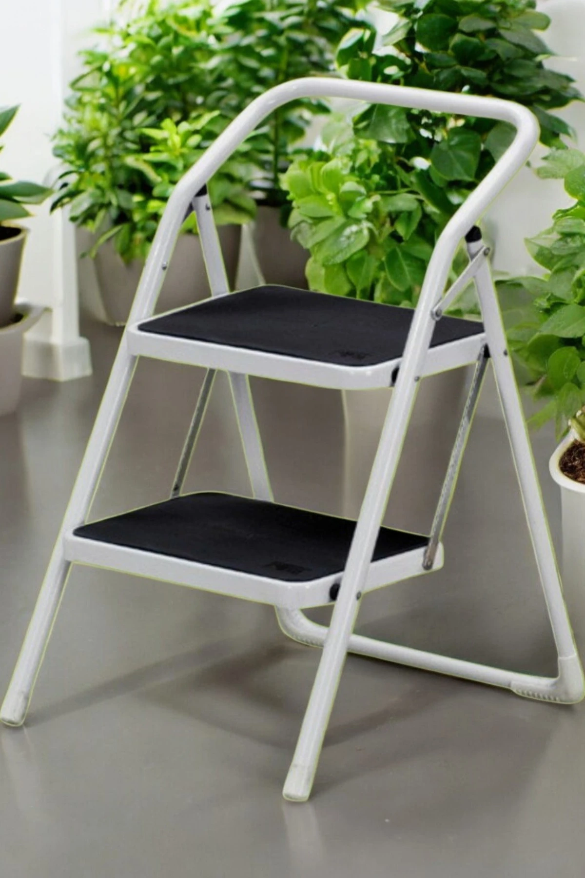 2 Basamaklı Katlanabilir Paslanmaz Çelik Merdiven Beyaz