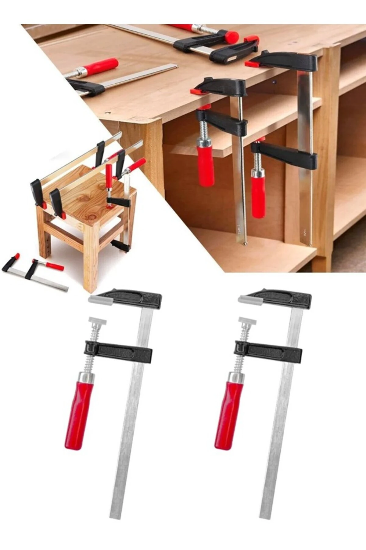 2 Adet Ahşap Saplı F Tipi Mobilyacı Marangoz Işkencesi 50x250 mm