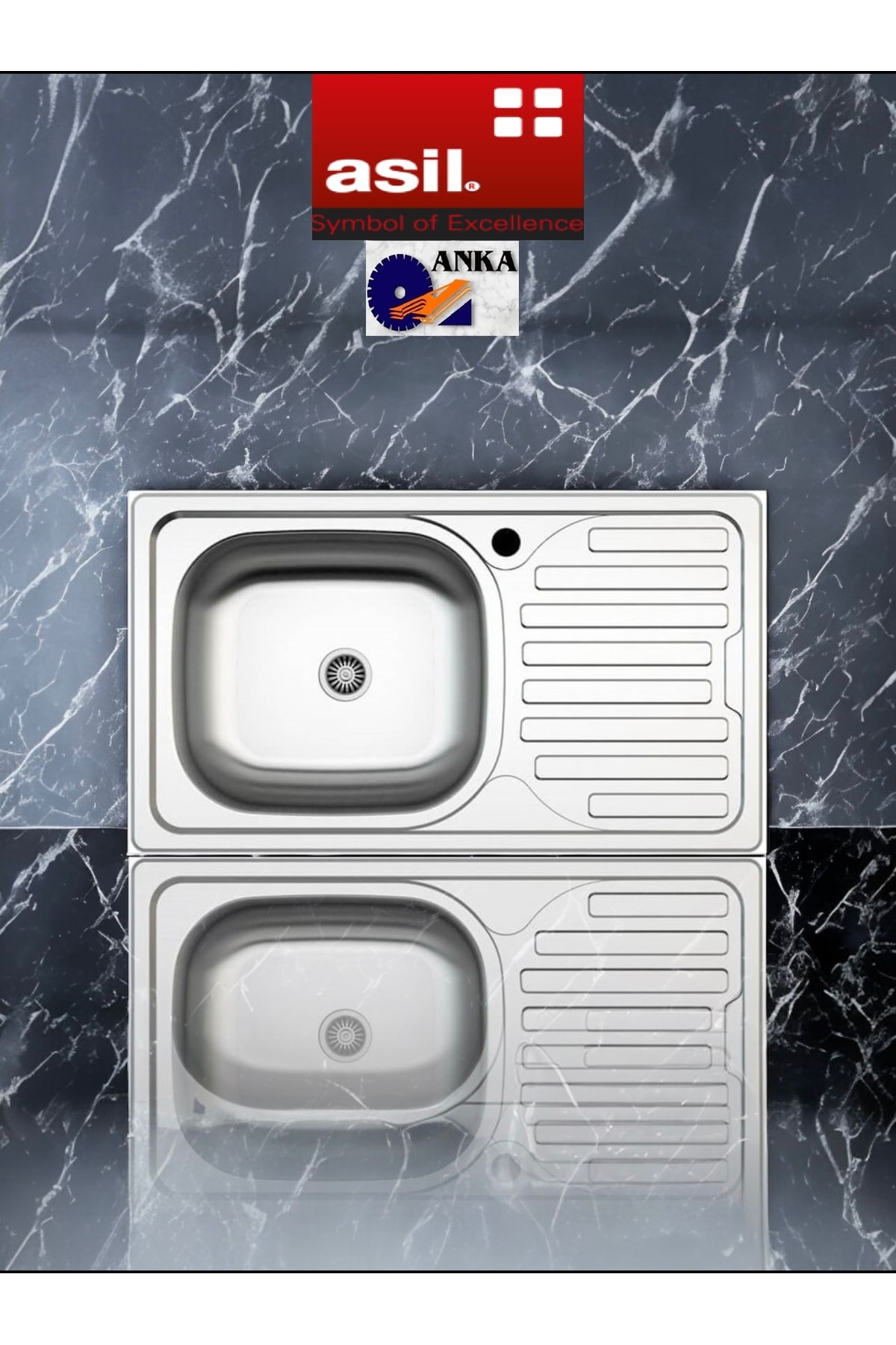 Inset Series As 07 43,5×76 Sağ Damlalıklı Paslanmaz Çelik Mutfak Evyesi (SİFON DAHİL)