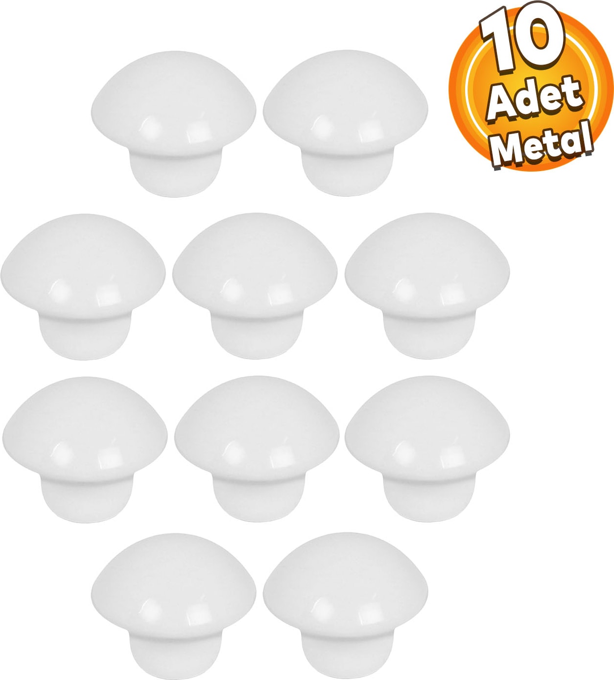 Mantar Düğme Kulp Çekmece Dolap Kapak Kulpu Kulbu Beyaz Tek Vidalı Metal Kulpları (10 ADET)