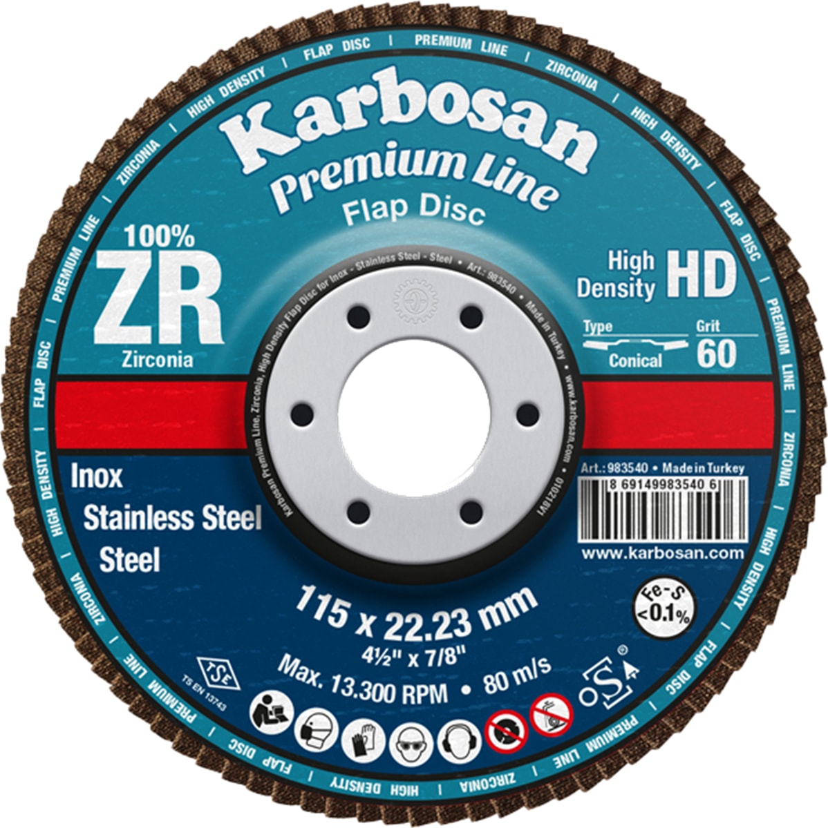 KARBOSAN Flap Disk Zr ZXPR22 Hd 125 mm 80 Kum Konik 983705