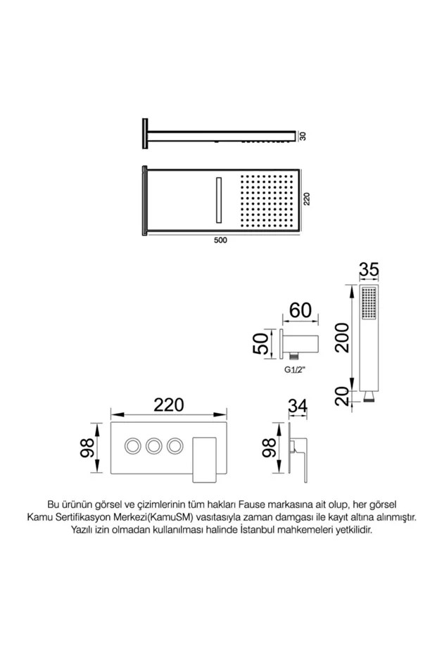 Ankastre Comfort Panel Şelale Duş Seti Altın Fau110-g