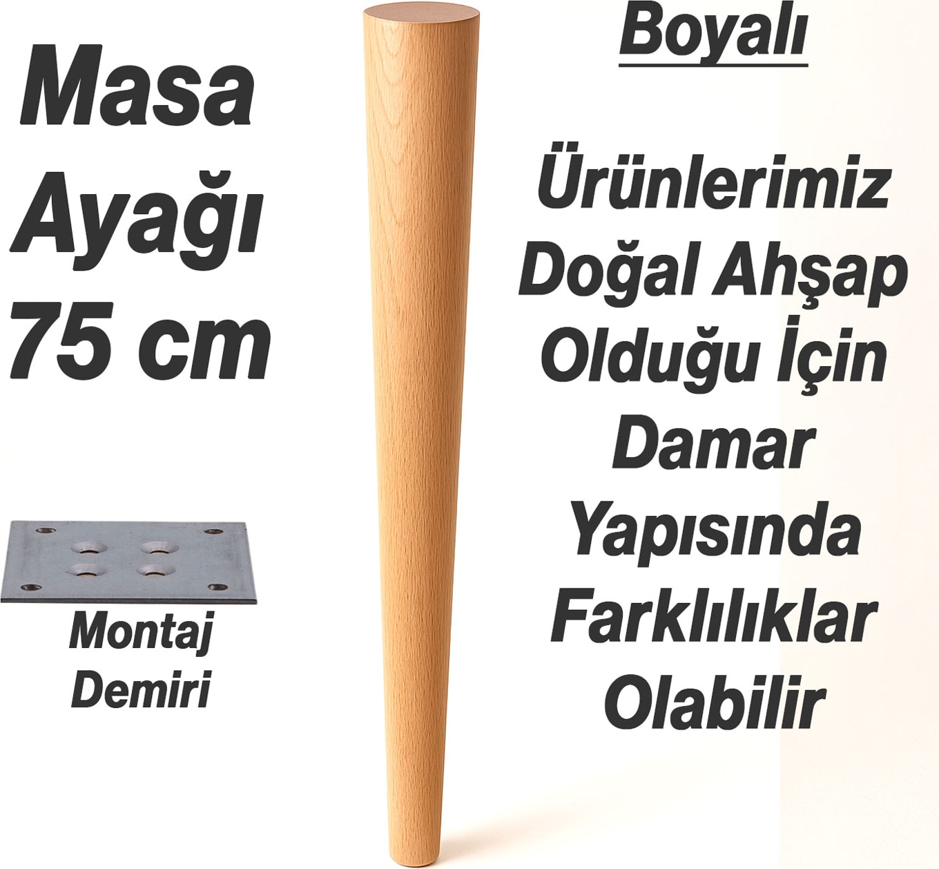 Bohem 75 cm Masa Ayağı 4 Adet Kahverengi Doğal Ahşap Bağlantı Aparatlı Mobilya Kanepe Sehpa Ayakları
