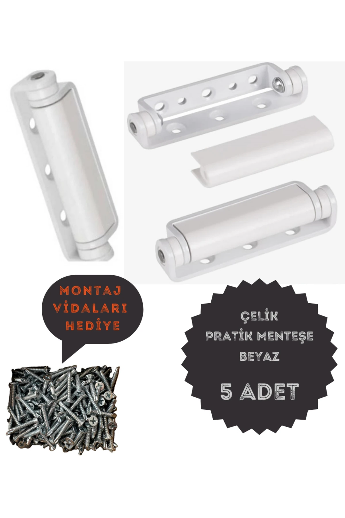 Pvc Pimapen Kapı Pencere Pratik Çelik Menteşe 80mm Beyaz (5 ADET) Vidalar Dahil
