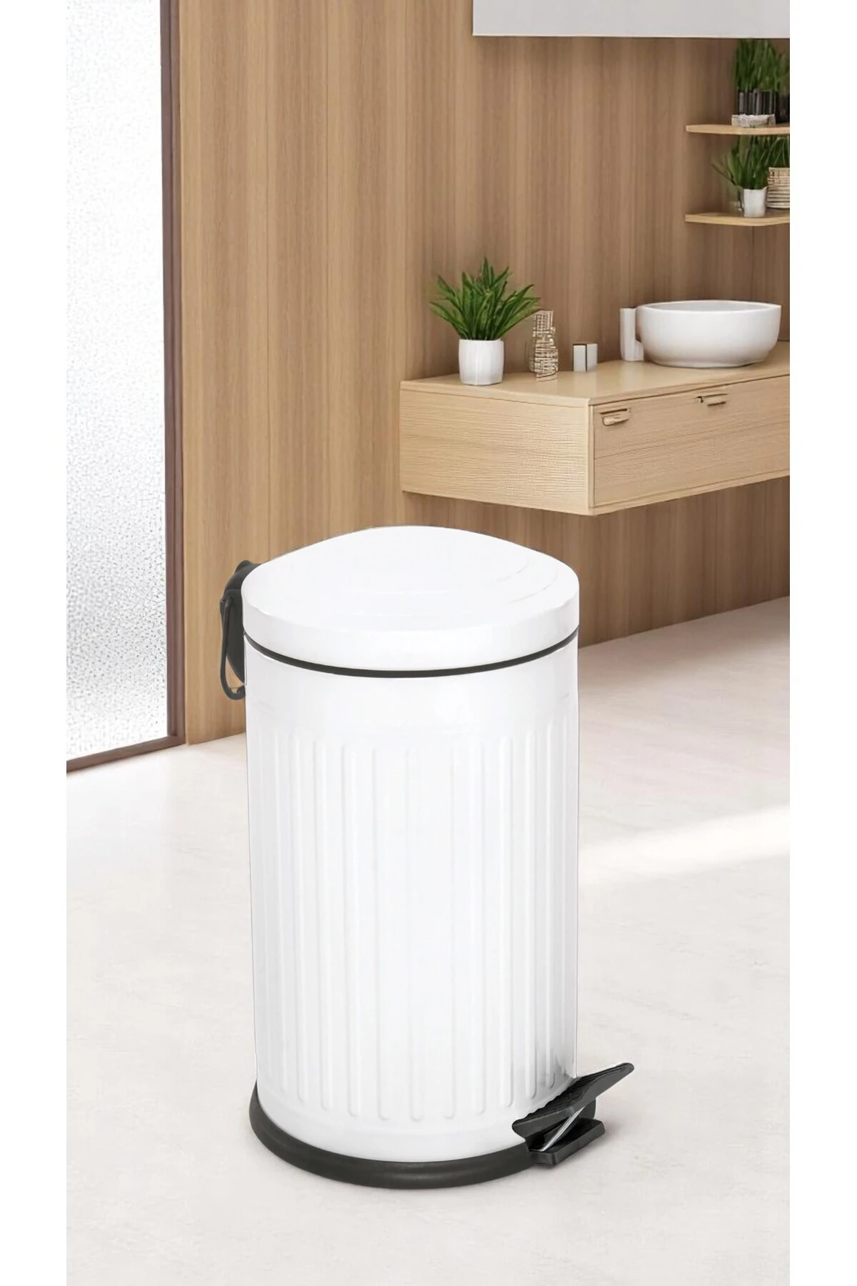 Vintage Çöp Kovası Çizgili Beyaz 16 Lt