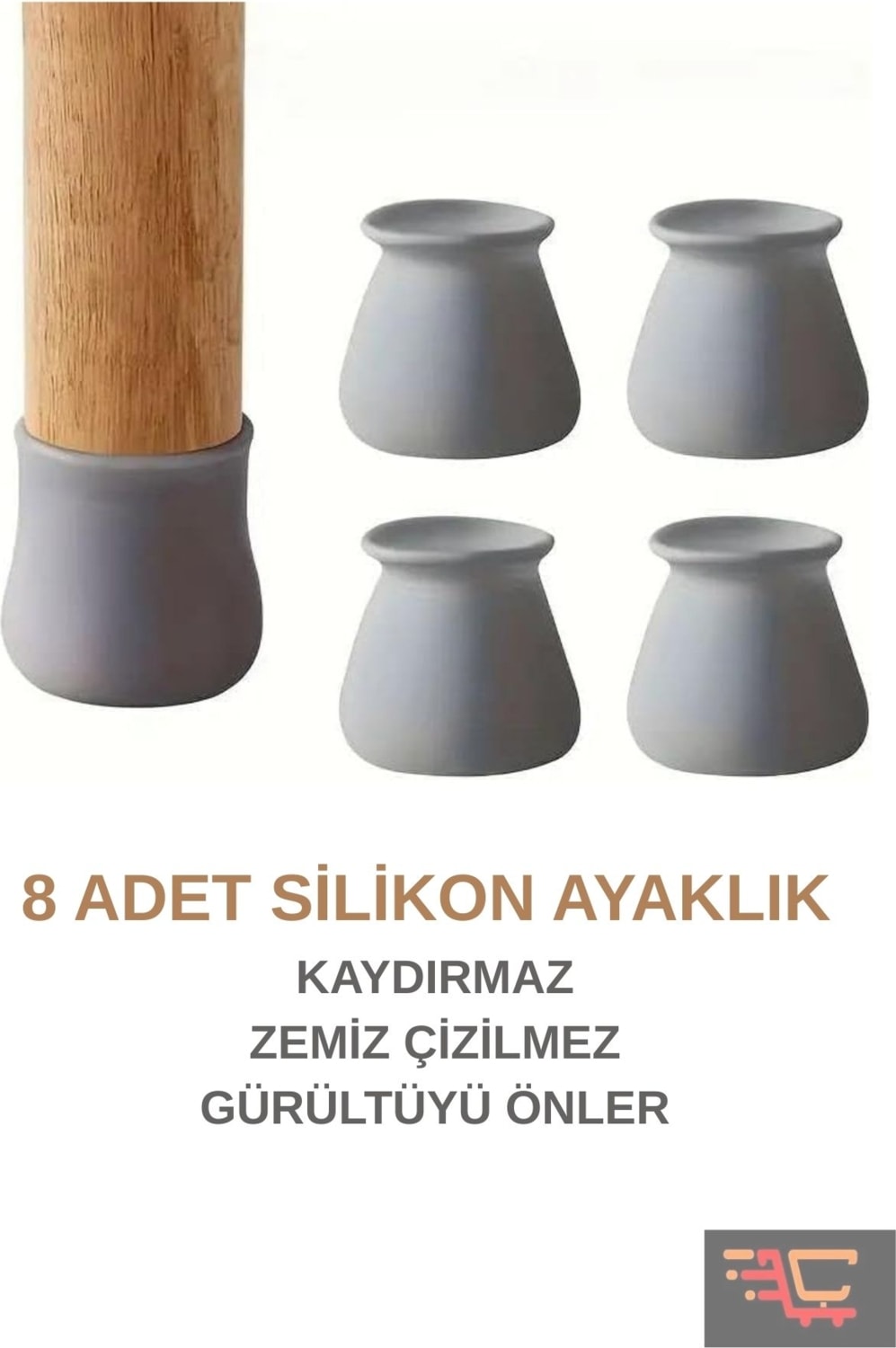 Çarşı Hanem 8 Adet Gri Beyaz Silikon Kaydırmaz Masa Sandalye Ayak Sandalye Çorabı Gürültü ve Çizilme Önleyici