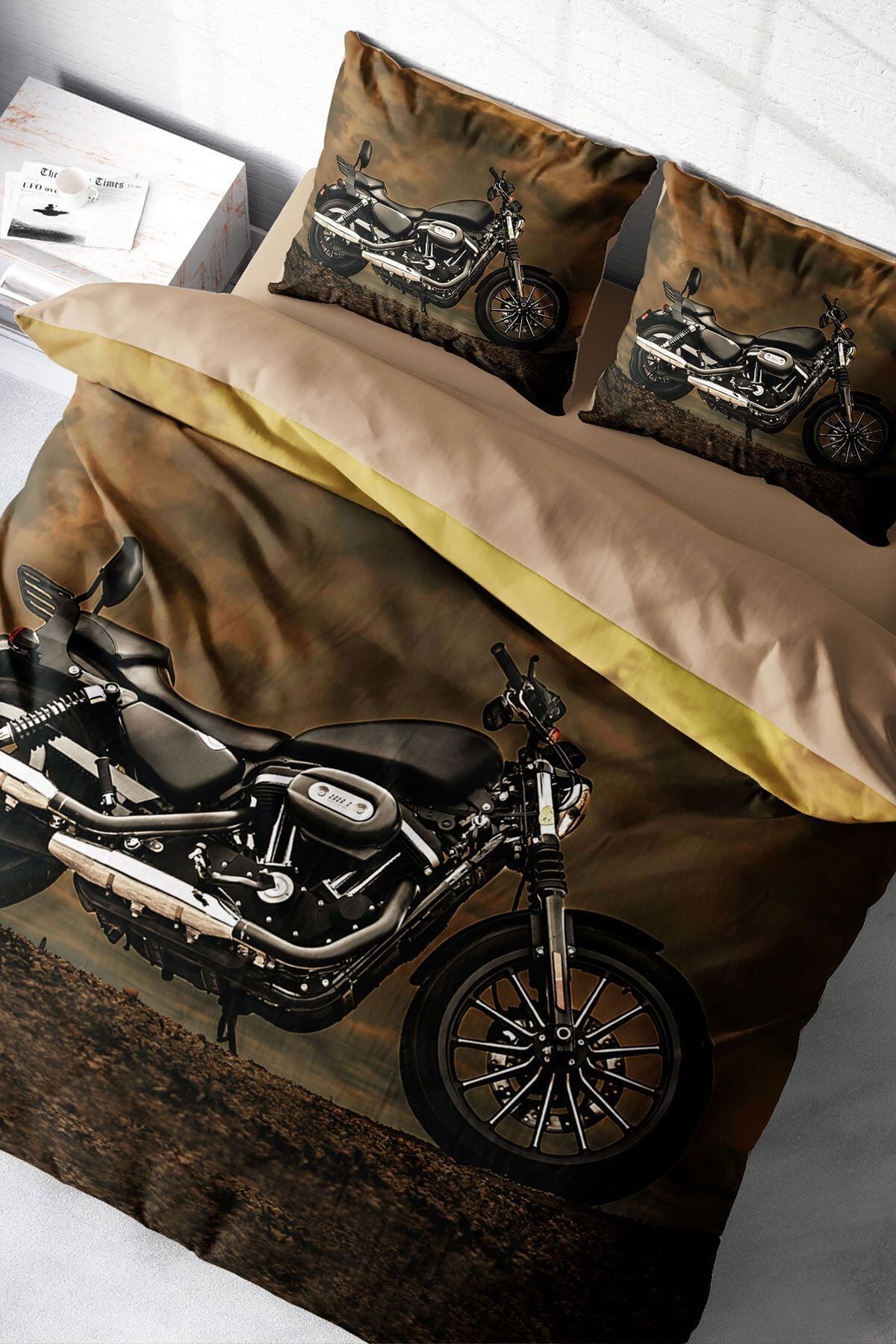 Nevresim Takımı %100 Doğal Pamuk Çift Kişilik 3d Digital Motorcycles