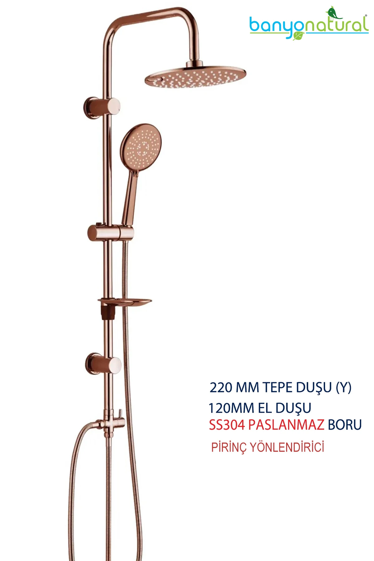 Tepe Yağmurlama Duş Seti Pirinç Yönlendirici Rose Gold