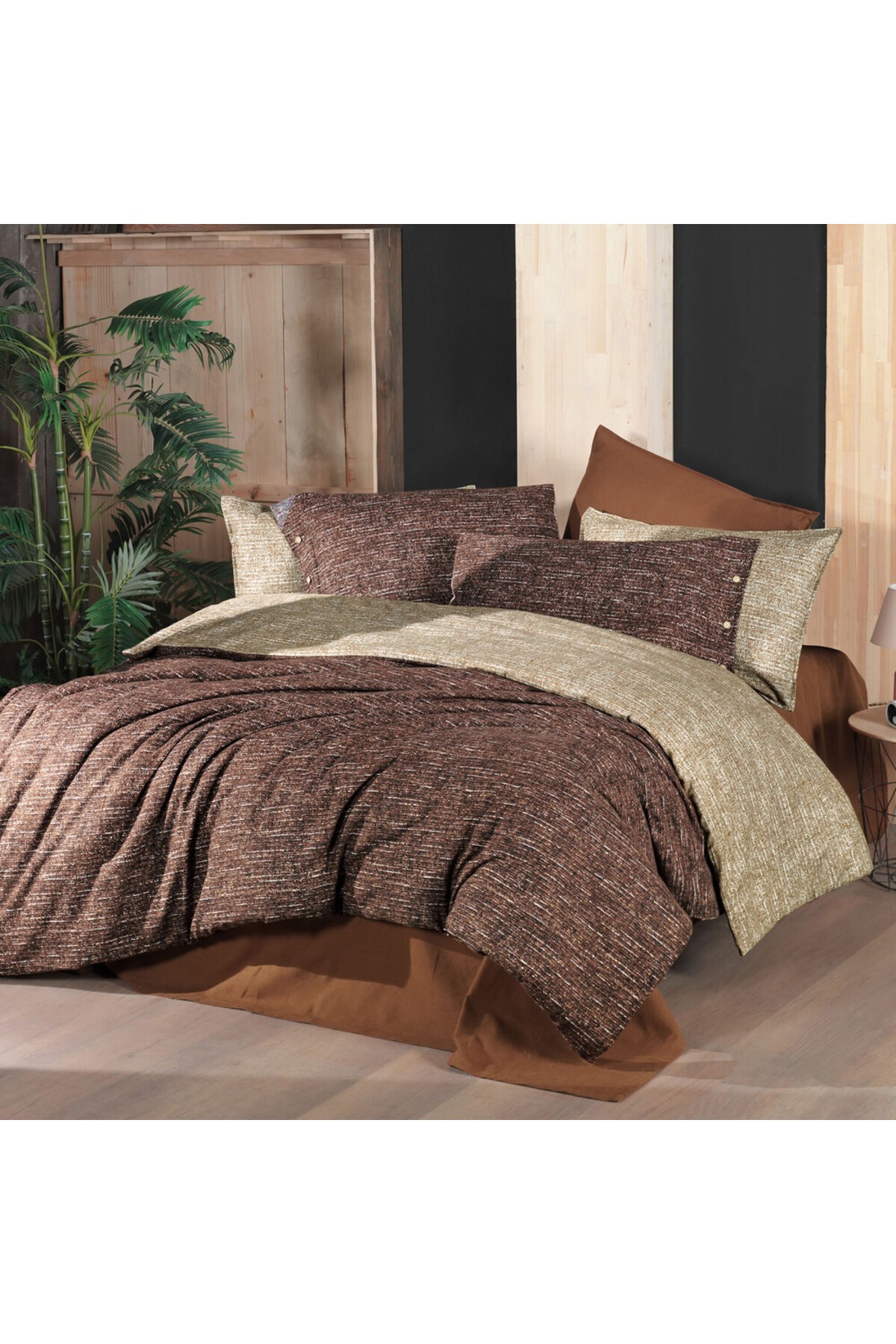 Glamis Taba Flanel Çift Kişilik Pazen Nevresim Takımı