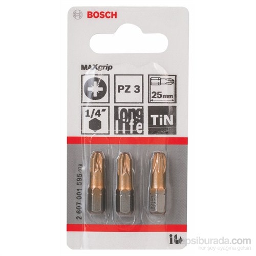 BOSCH - 3'Lü Paket - Max Grip Serisi Vidalama Ucu - Pz 3, 25 Mm