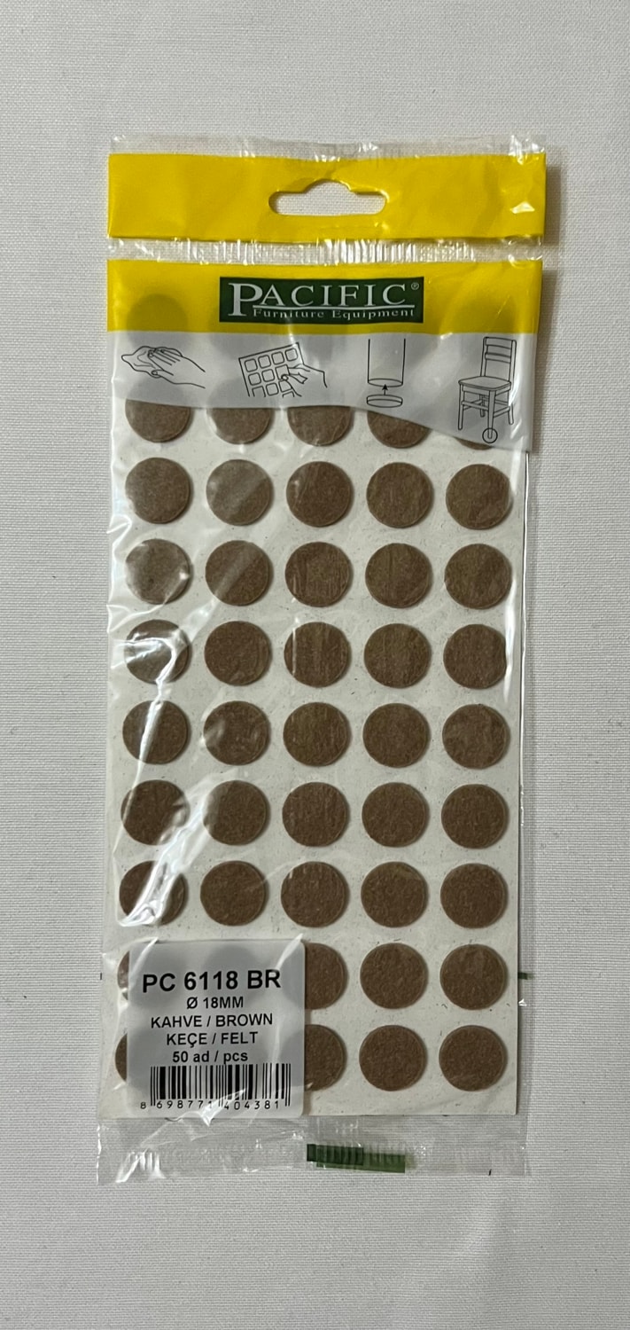 mobilya Masa Sandalye Koltuk Ayağı Kaydırmaz Ses Önleyici Keçe Yapışkanlı 18MM Kahve