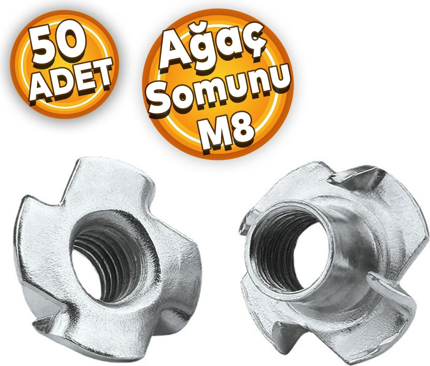 Çakma Ağaç Somunu M8 Çinko (50 Adet)