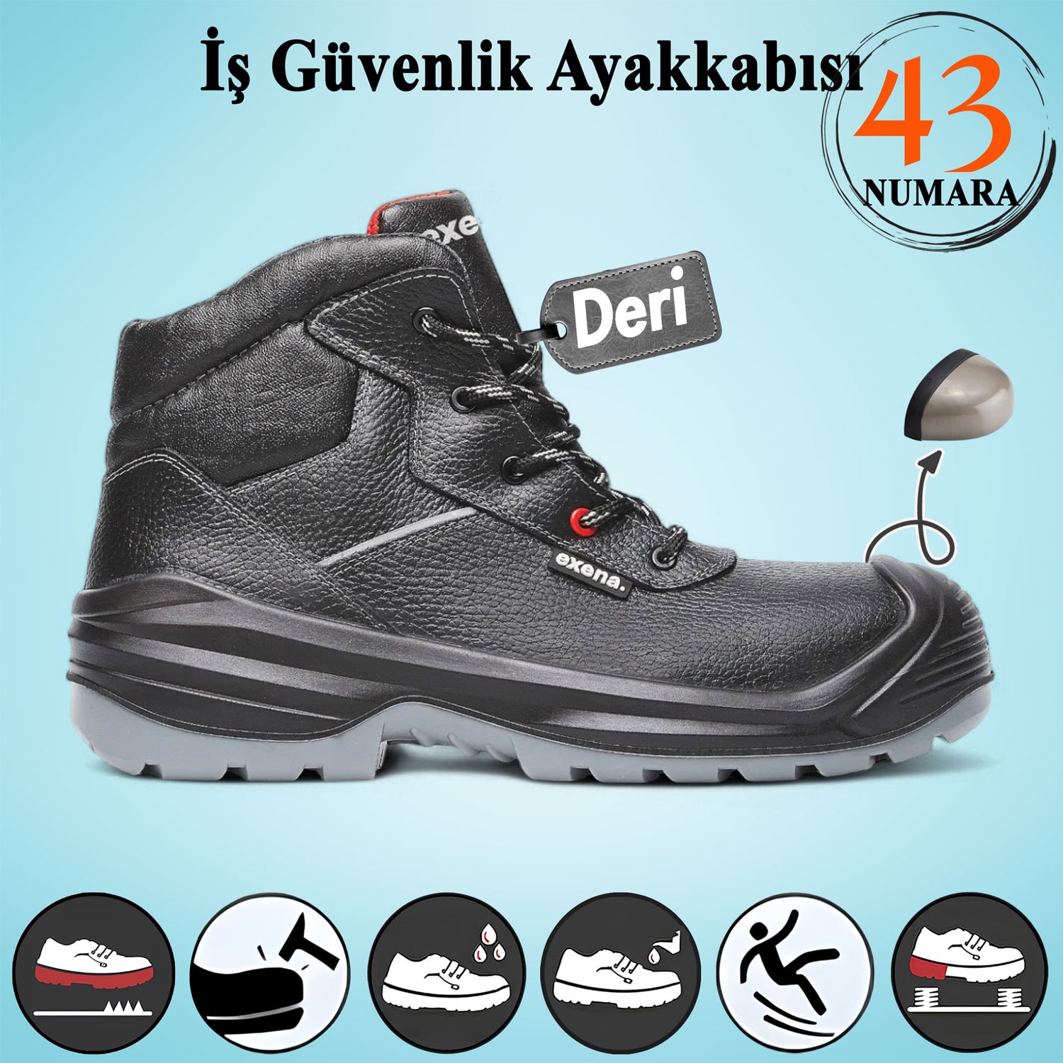 İş Güvenliği Ayakkabısı Hakiki Deri 43 Numara Kompozit Burunlu Bağcıklı İnşaatçı Ayakkabı Çizme