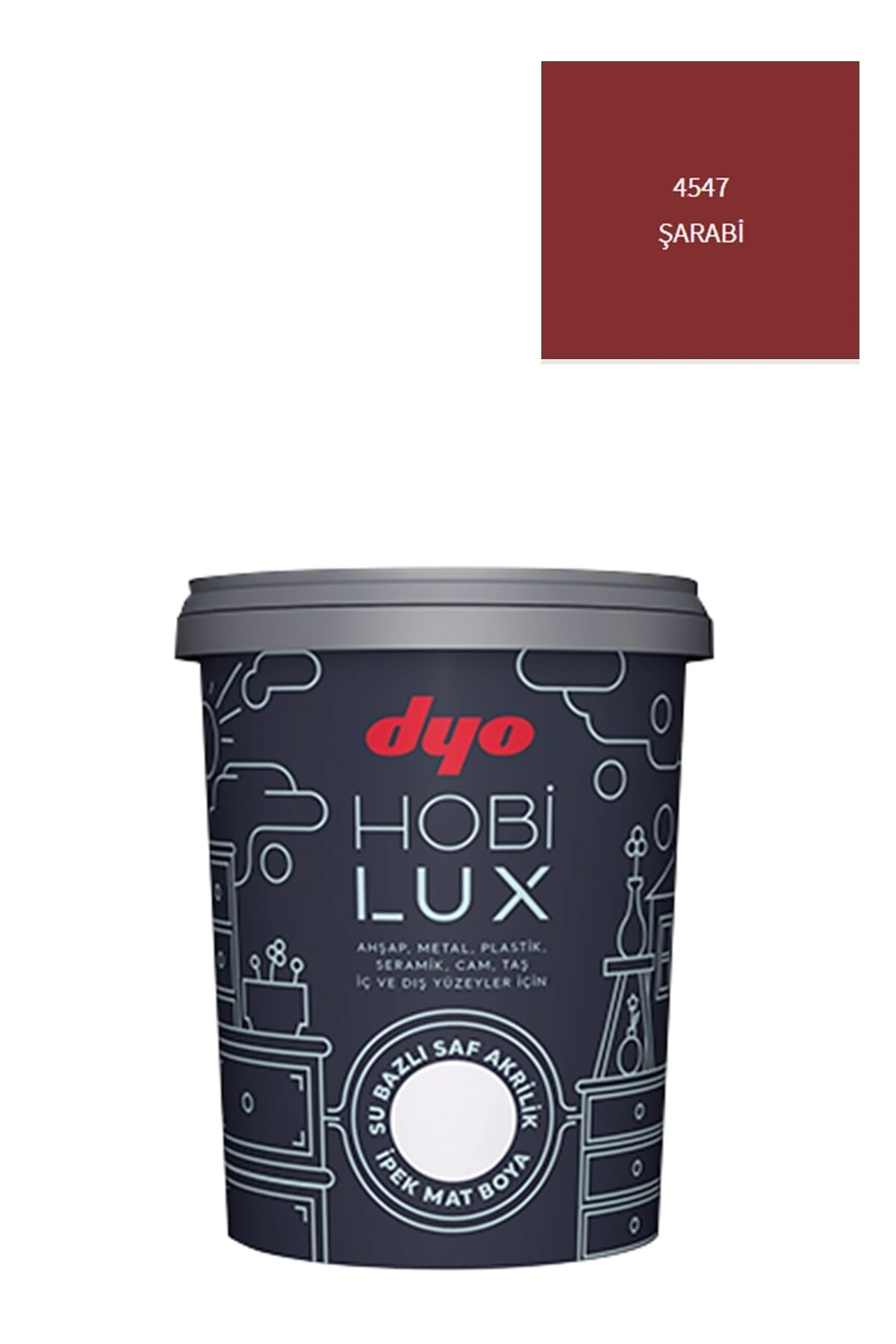 Dyo Hobilux Su Bazlı Saf Akrilik Ipek Mat Boya 0,9 Lt Hobi Boya 4547 Şarabi