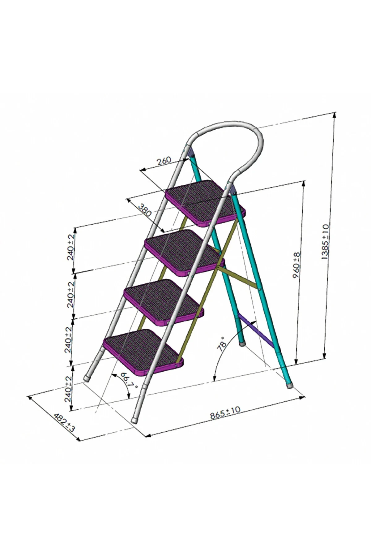 ÇELİK 4 BASAMAKLI GENİŞ BASAMAKLI KATLANIR YER KAPLAMAZ MERDİVEN