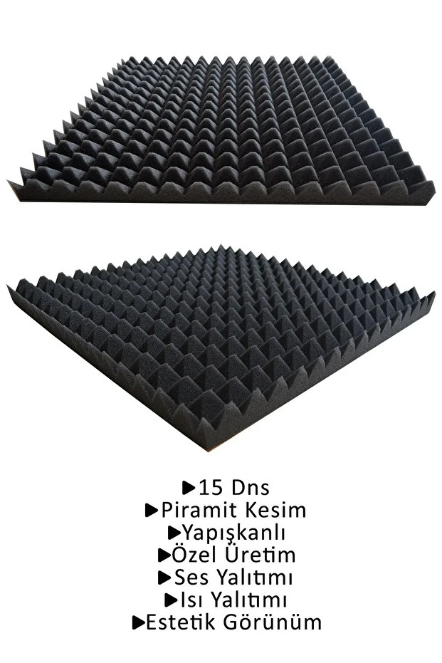 Akustik Yapışkanlı Ses Yalıtım Süngeri-50x50x4-piramit Kesim/10 Ad.