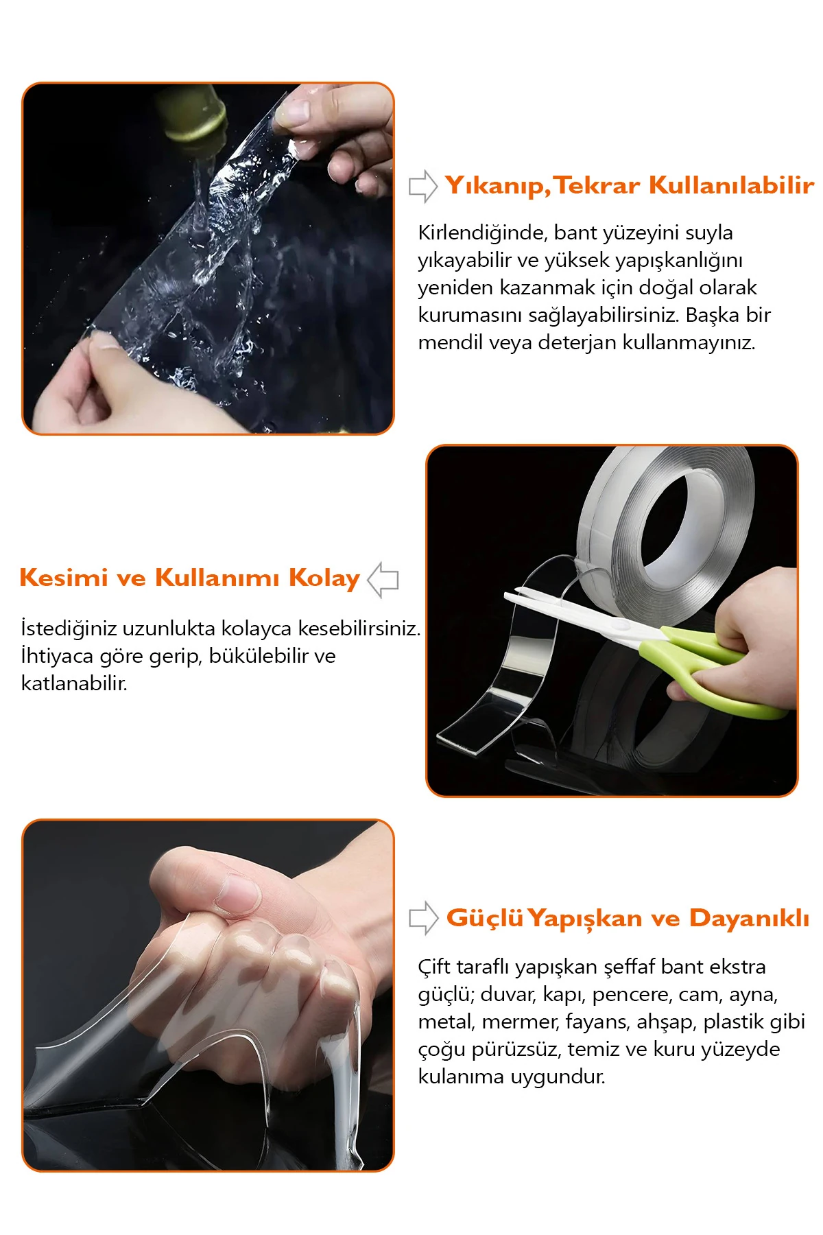 Duvara Tablo Albüm Obje Dekor Asmak Için Iz Bırakmaz Çift Taraflı Nano Bant 3 Mt Güçlü Yapıştırıcı