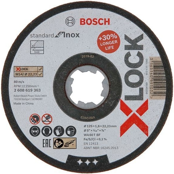 BOSCH - X-Lock - 125*1,6 mm Standard Seri Düz Inox (Paslanmaz Çelik) Kesme Diski (Taş) 2608619363