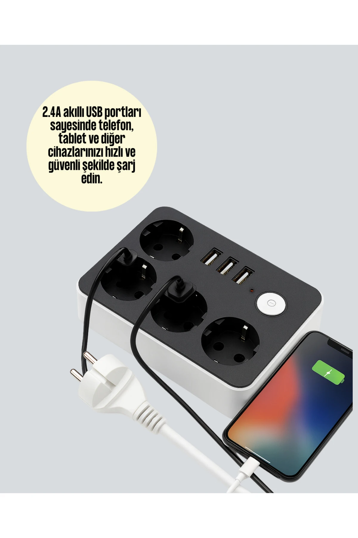 MTXDPN 3 USB Çıkışlı 4’lü Akıllı Priz 2500W 2 (201505) Metre Kablo