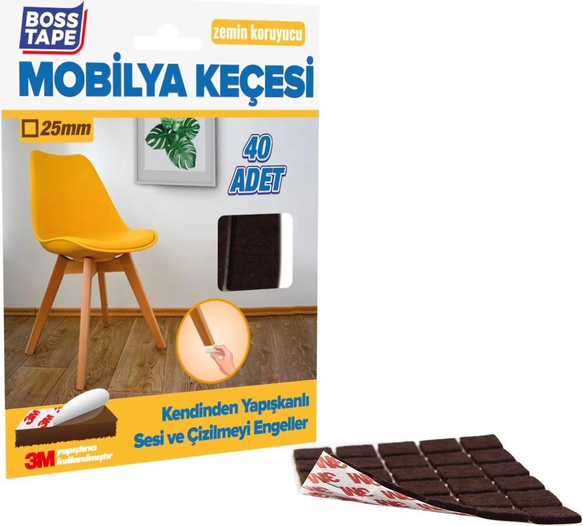 3M Yapışkanlı 40 Adet 25MM Kare Kahverengi Mobilya Sandalye Masa Ayağı Keçesi