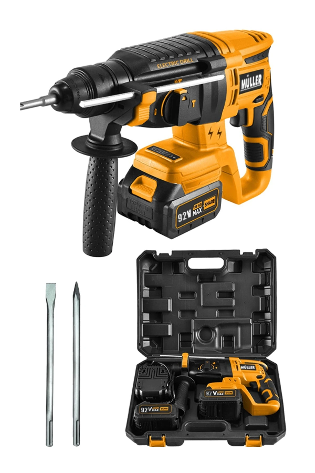 Alman 92 V 10 Ah Uzun Ömürlü (kömürsüz) Motor Çift Akülü Pnömatik Kırıcı Delici Matkap Profesyonel