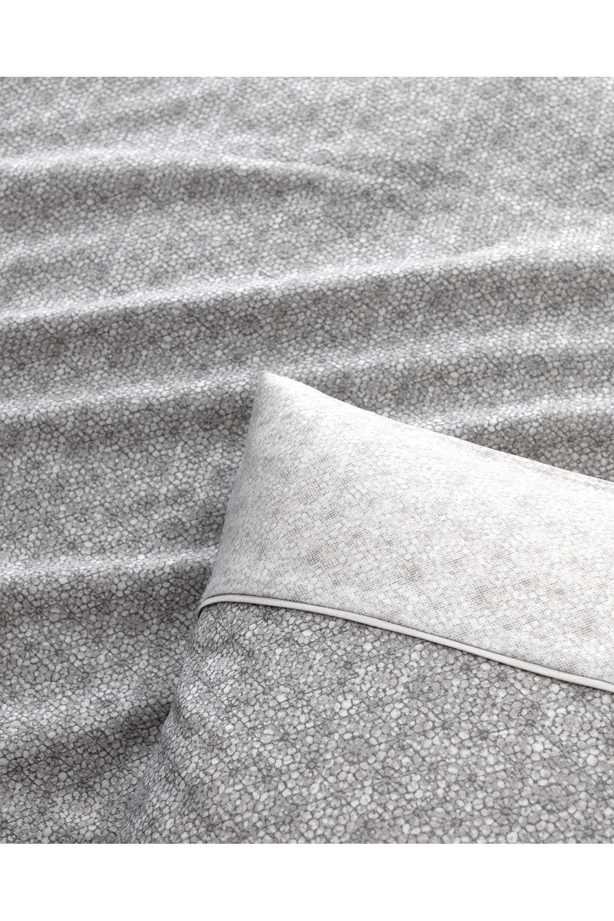 Lavem King Size %100 Pamuk  Crep Baskılı Nevresim Takımı - Gri