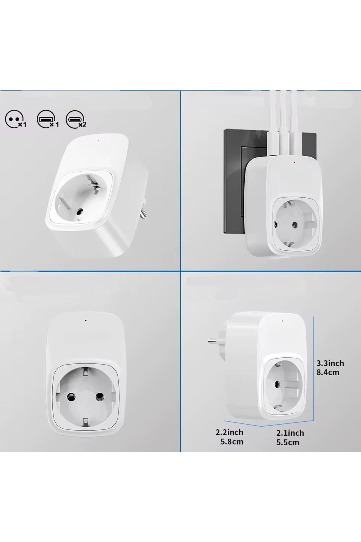 Akıllı Duvar Prizi – 3 Port, Hızlı Şarj Uyumlu, Kompakt Tasarım