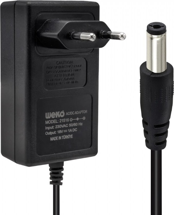 18 Volt - 1 Amper 5.5*2.5 Uçlu Plastik Kasa Priz Tipi Adaptör Yerli Üretim Adaptör Siyah