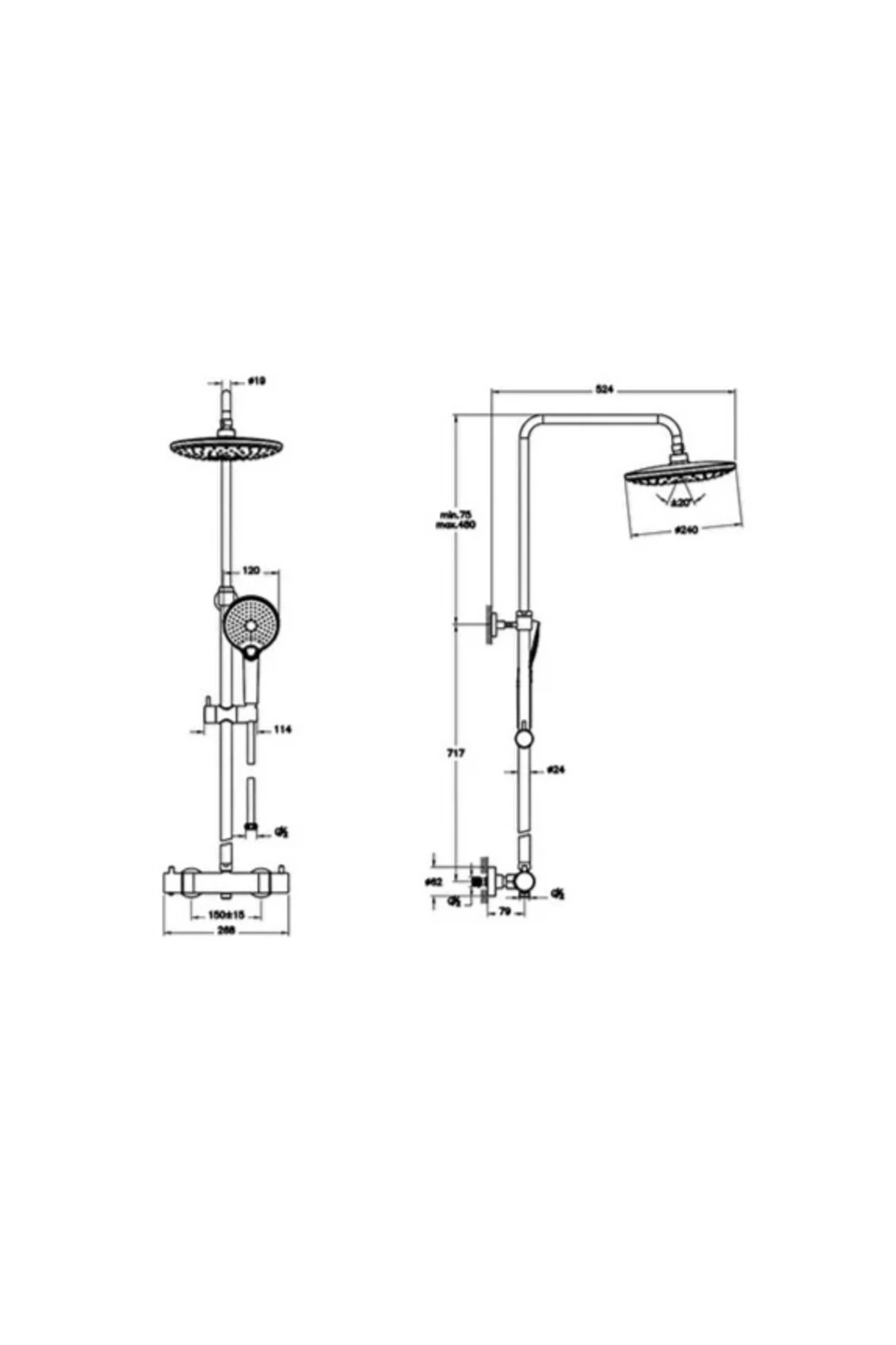 Duş Kolonu ve Termostatik Duş Bataryası Sistemi, AquaHeat Bliss 240 2F, A47205EXP