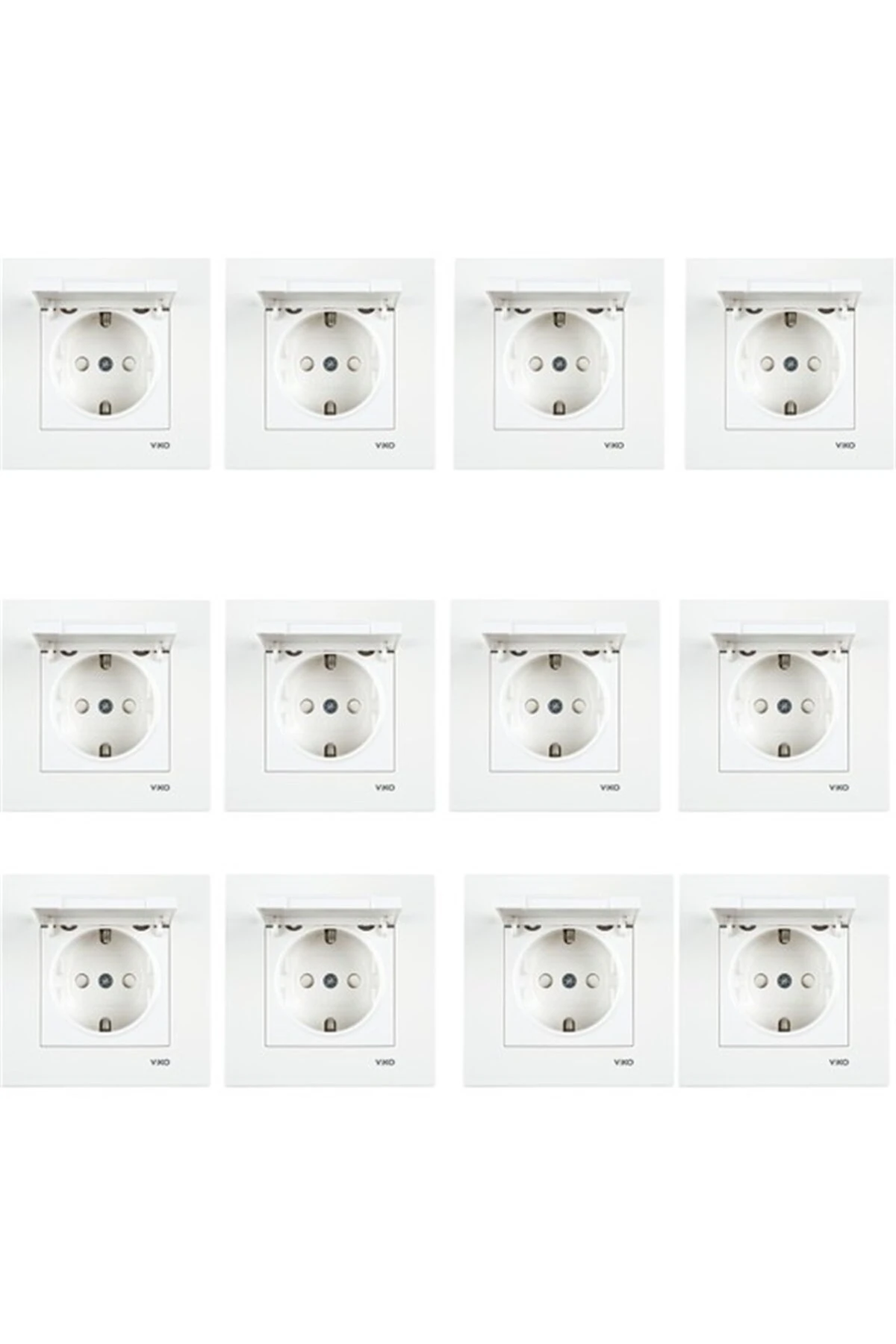 9096 7012 Karre Beyaz Kapaklı Topraklı Priz 12 Adet