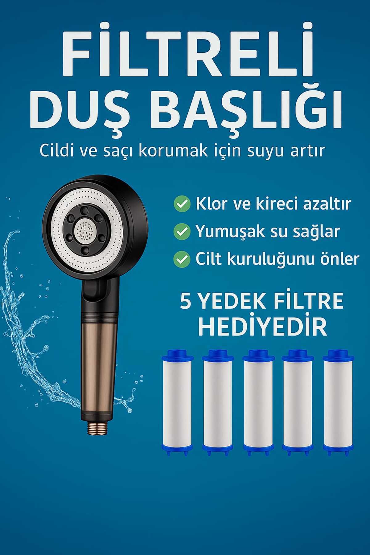 Filtreli Duş Başlığı 5 Yedek Filtre | Su Arıtmalı, Klor Ve Kireç Önleyici, Yüksek Basınçlı