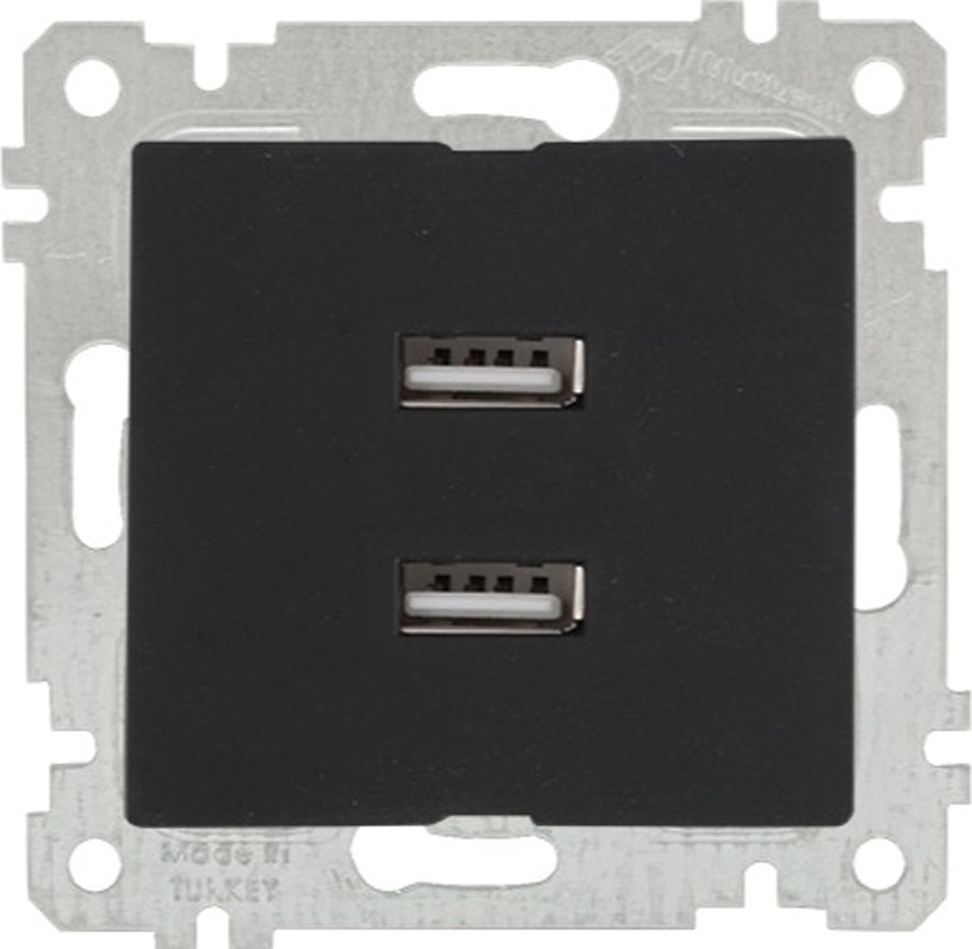 Rita Siyah Mekanizma + Tuş Ikili USB Şarj Prizi
