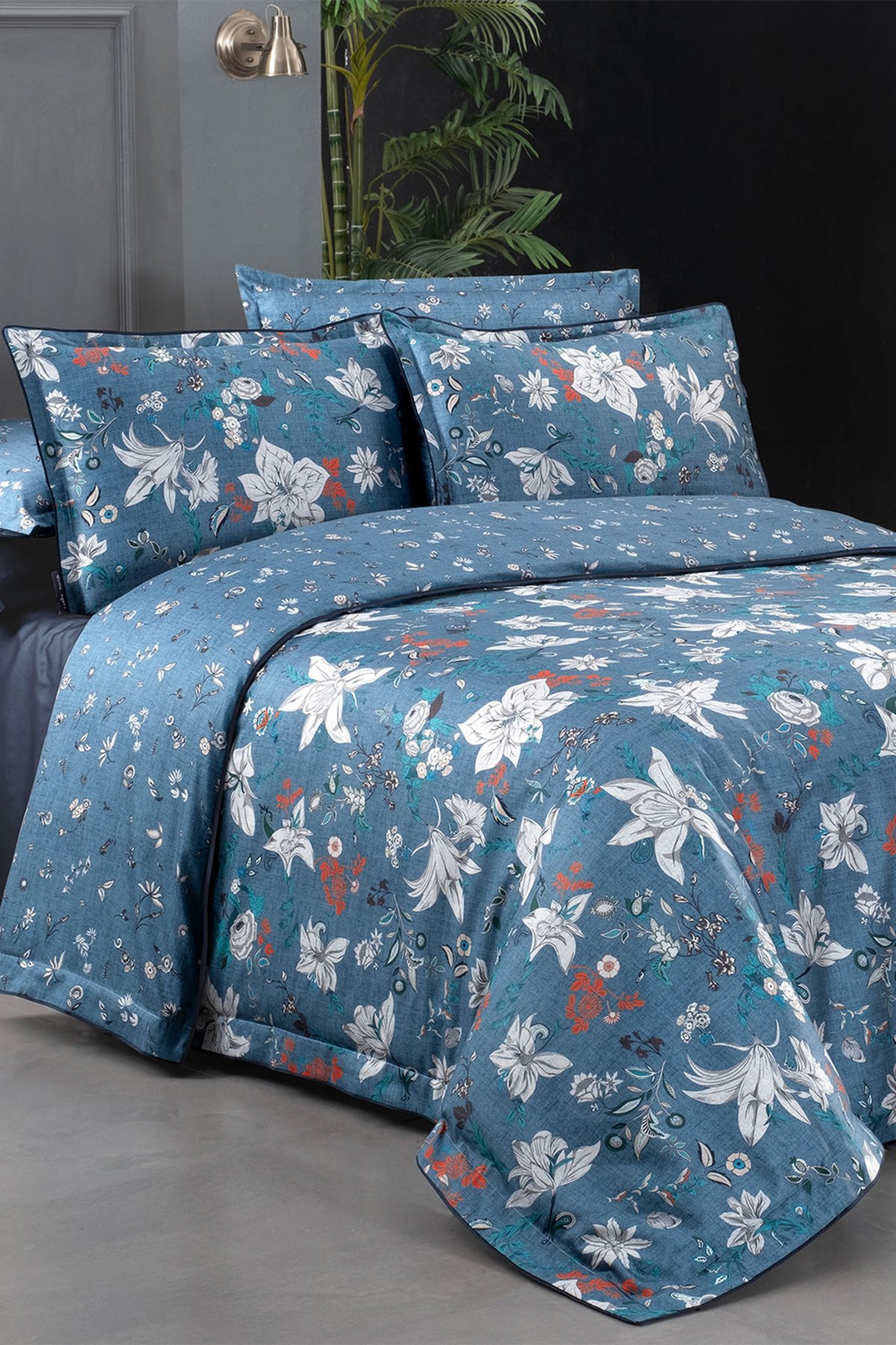 Portland Mavi King Size (Battal Boy) %100 Pamuk Saten Nevresim Takımı