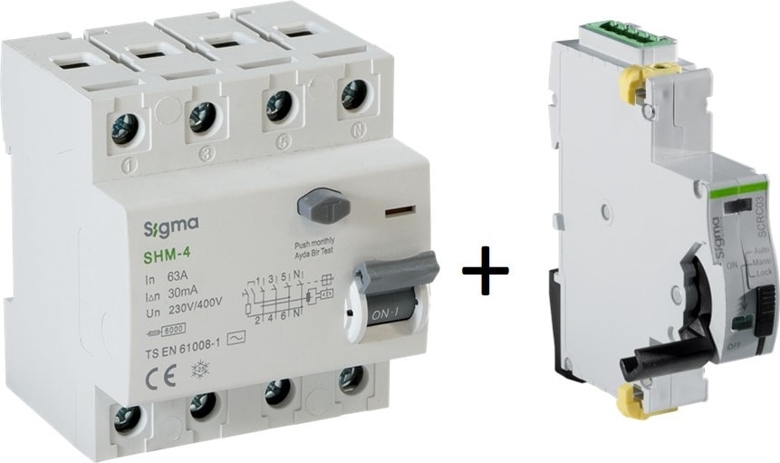 Elektrik SCRC03 Otomatik Yeniden Kurma Ünitesi + 4X63 30MA Kaçak Akım Rölesi