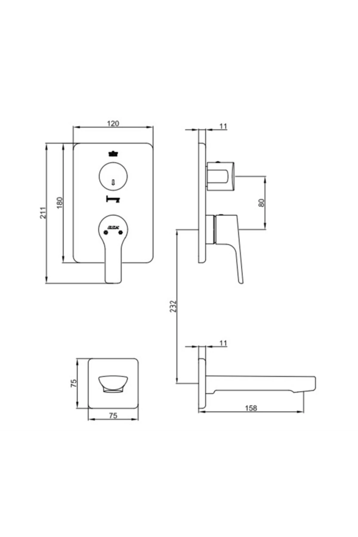 Luna 2 Yollu Ankastre Banyo Bataryası Sıva Üstü Parça 102126722
