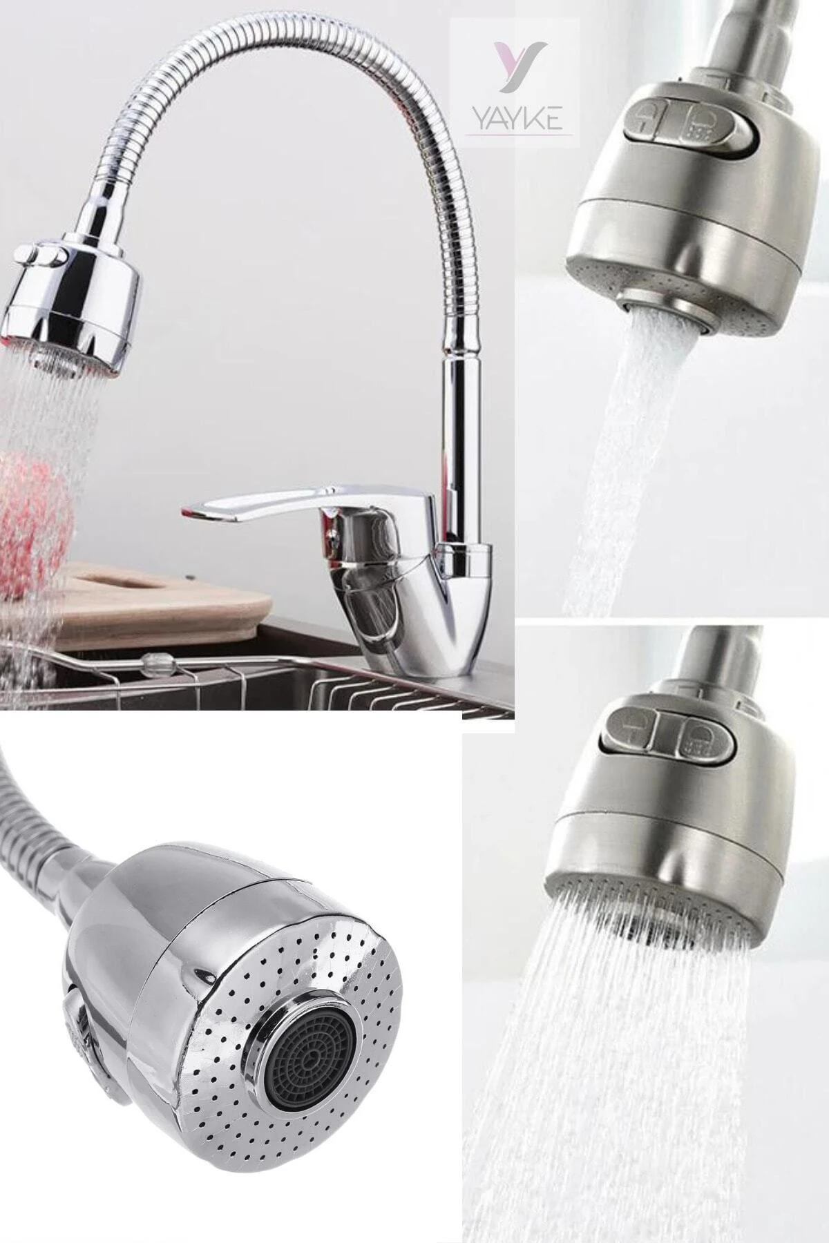 Oynar Baslıklı Spiralli Mutfak Lavabo Başlığı Tazyikli Su Tasarruflu Krom Kubar