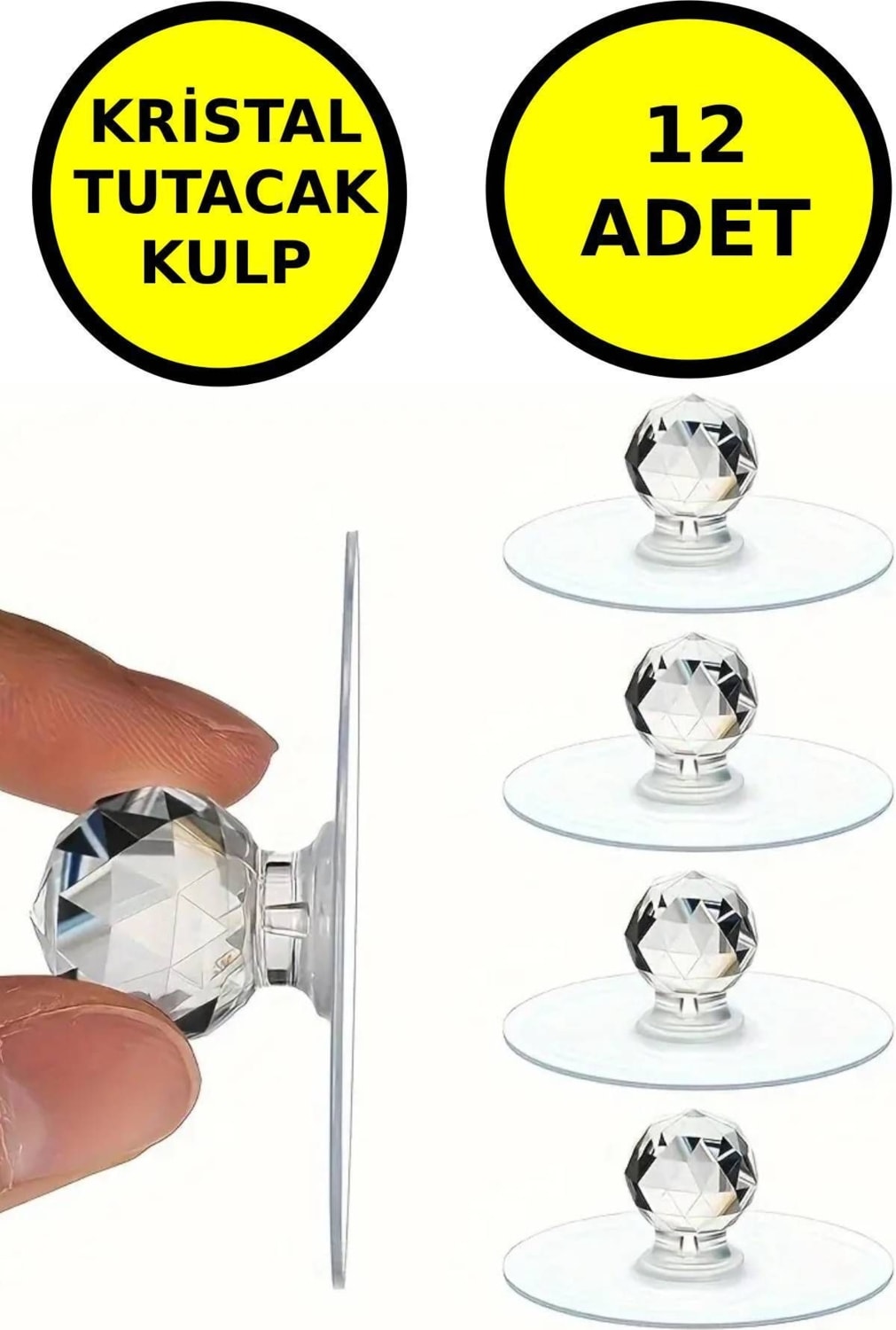 12 Adet Çok Amaçlı Yapışkan Kristal Tutacak Kulp Svrm